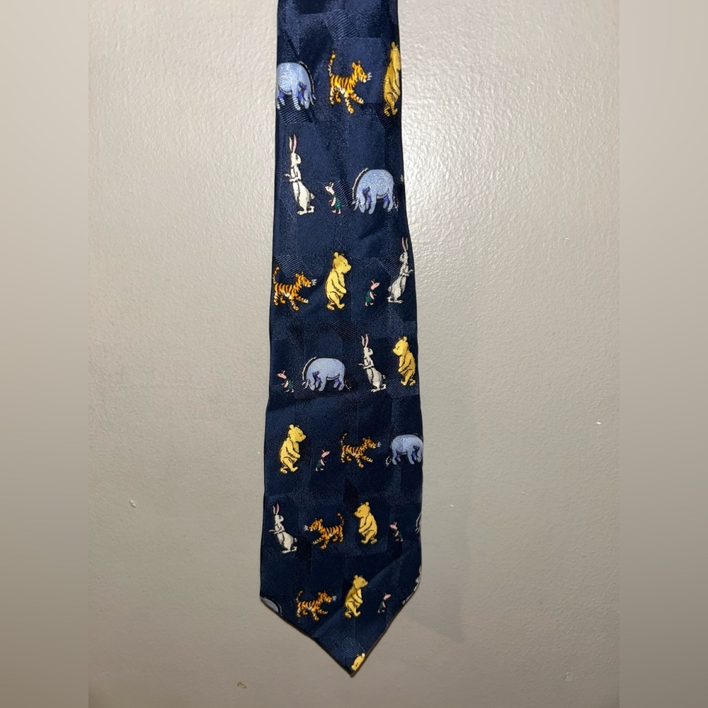 Classic Pooh Silk Tie - 100% silk hand made vintage/retro navy blue - Picture 6 of 7